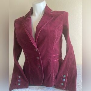 Roz & Ali~Rich Burgundy Corduroy~Iridescent Buttons~Short~Fitted~Blazer~Size L
